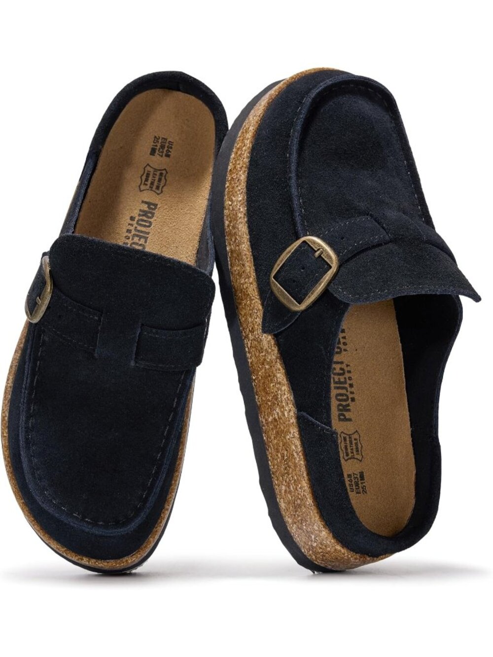 Women's Black Suede Gold Carline Closed Toe Pull On Fall Moccasin Clogs Loafer